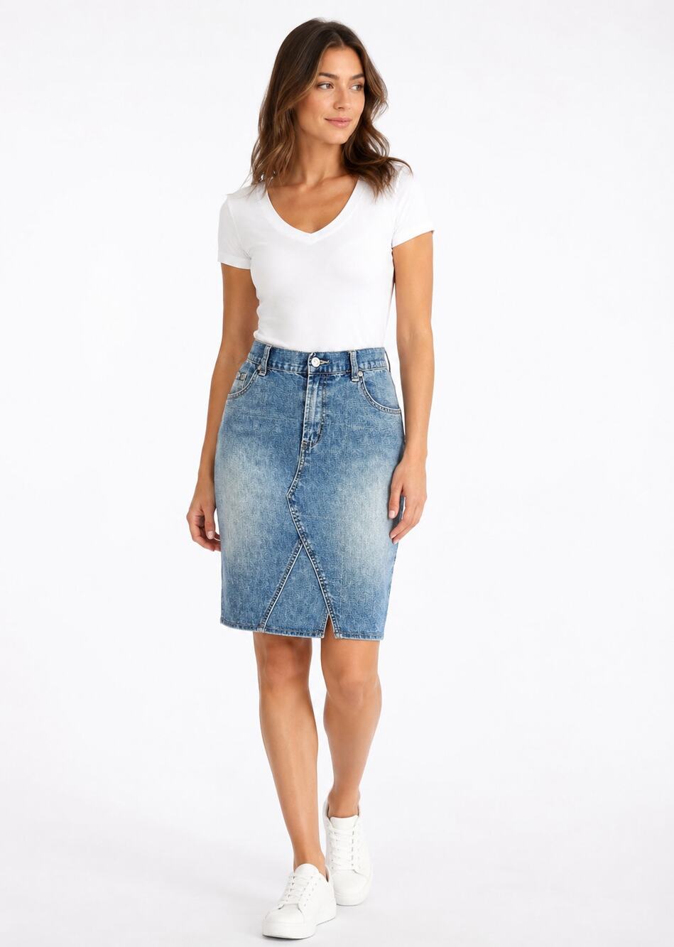 Vintage Squeeze Denim Pencil Skirt Y2K Blue Jean Midi Size 7/8 High Rise